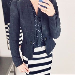 NWT H&M Navy Blue size 4 tweed blazer princess puff sleeve shoulder